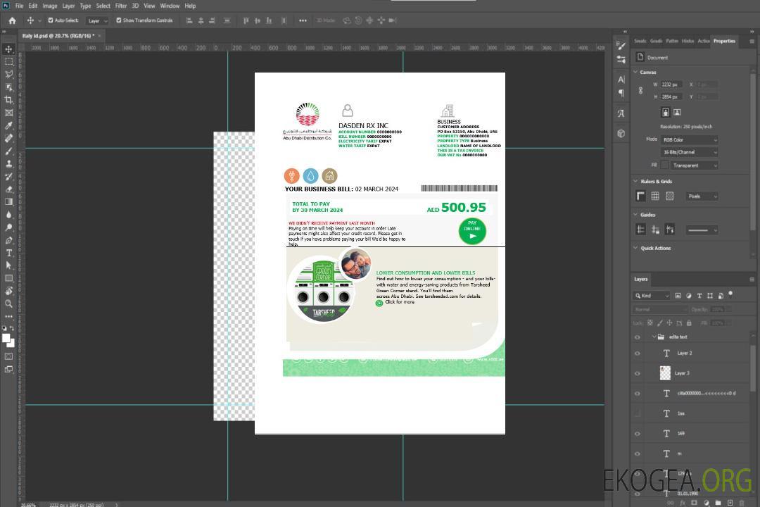 Modèle de facture de services publics des Émirats arabes unis Abu Dhabi Distribution Co. aux formats Word et PDF template